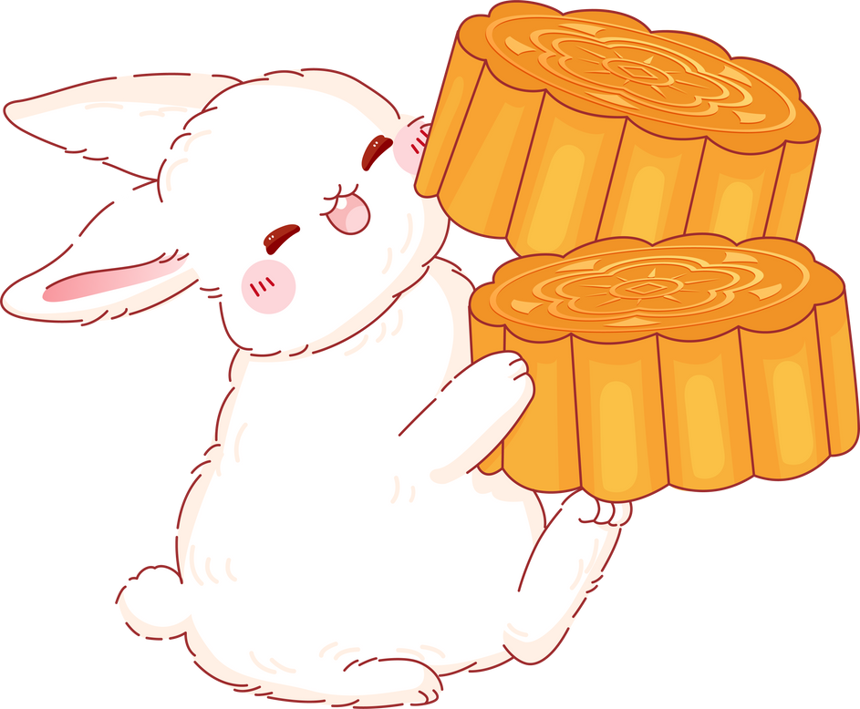 Hand-drawn Mid-Autumn Festival Illustration - Cute rabbit making mooncake