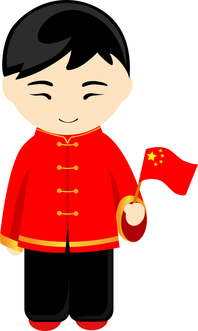 Boy in China's National Costume with Flag