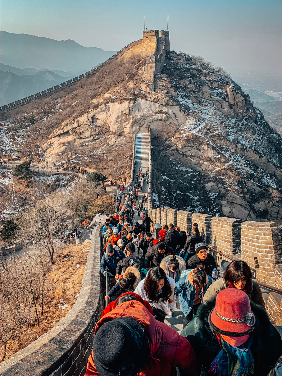Tourists Walking on the Great Wall of China