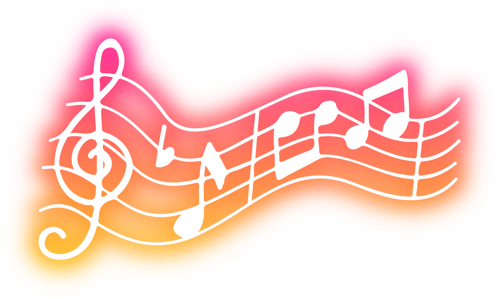 Collection of musical instrument doodles neon